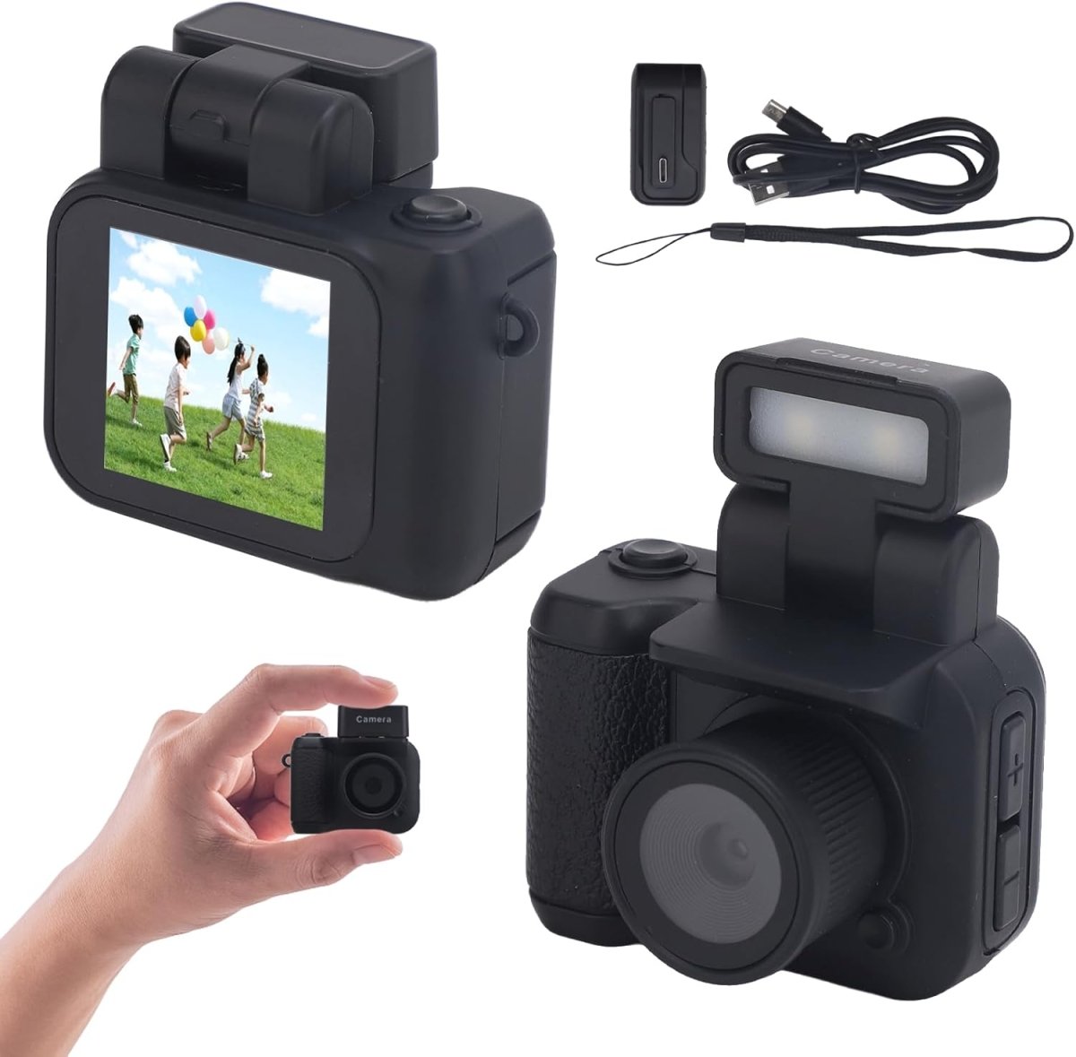 Mini Keychain Digital Camera with 1080P Video and Retro Design – Small Retro Camera for Kids & Travel with Flashlight – Rivoma - Nalani - Fashion Clothing and Decor