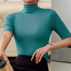 Minimalist Short Sleeve Mock Neck Knit Top For Warm Weather - Nalani - UK and AUS Fashion Clothing and Decor