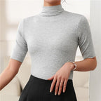 Minimalist Short Sleeve Mock Neck Knit Top For Warm Weather - Nalani - UK and AUS Fashion Clothing and Decor
