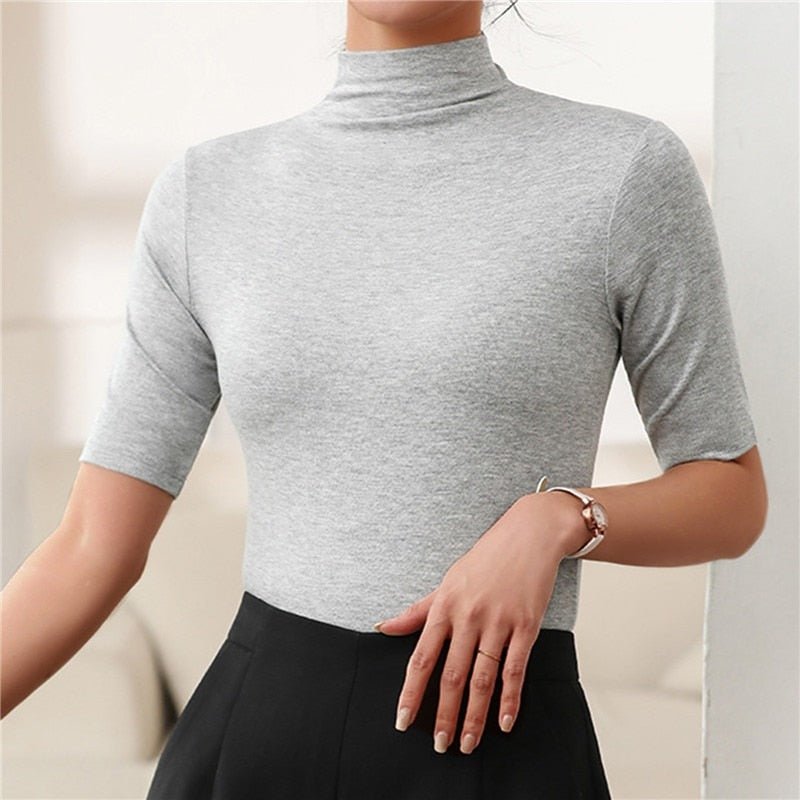 Minimalist Short Sleeve Mock Neck Knit Top For Warm Weather - Nalani - UK and AUS Fashion Clothing and Decor