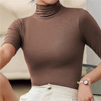 Minimalist Short Sleeve Mock Neck Knit Top For Warm Weather - Nalani - UK and AUS Fashion Clothing and Decor