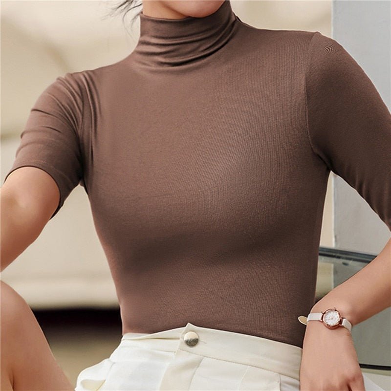 Minimalist Short Sleeve Mock Neck Knit Top For Warm Weather - Nalani - UK and AUS Fashion Clothing and Decor