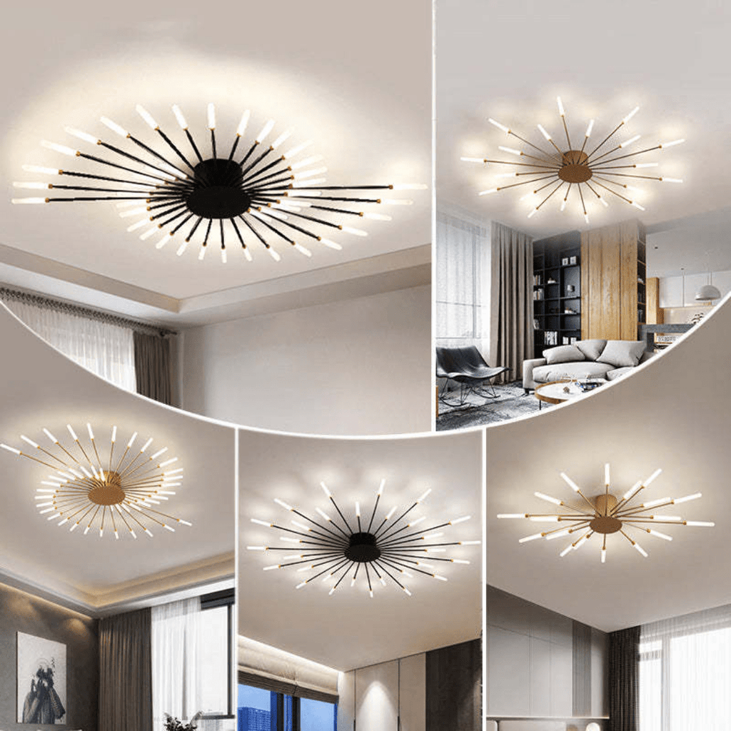 Modern Large LED Ceiling Lamp – Dimmable Flush Mount Ceiling Light with 12 to 42 Light Elements, Gold or Black – LumenMax - Nalani - Fashion Clothing and Decor