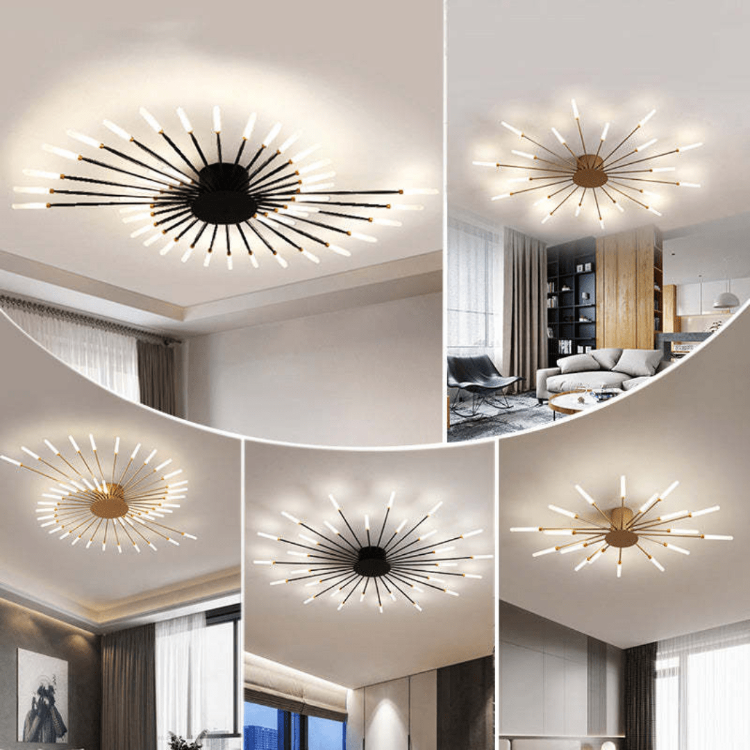 Modern Large LED Ceiling Lamp – Dimmable Flush Mount Ceiling Light with 12 to 42 Light Elements, Gold or Black – LumenMax - Nalani - Fashion Clothing and Decor