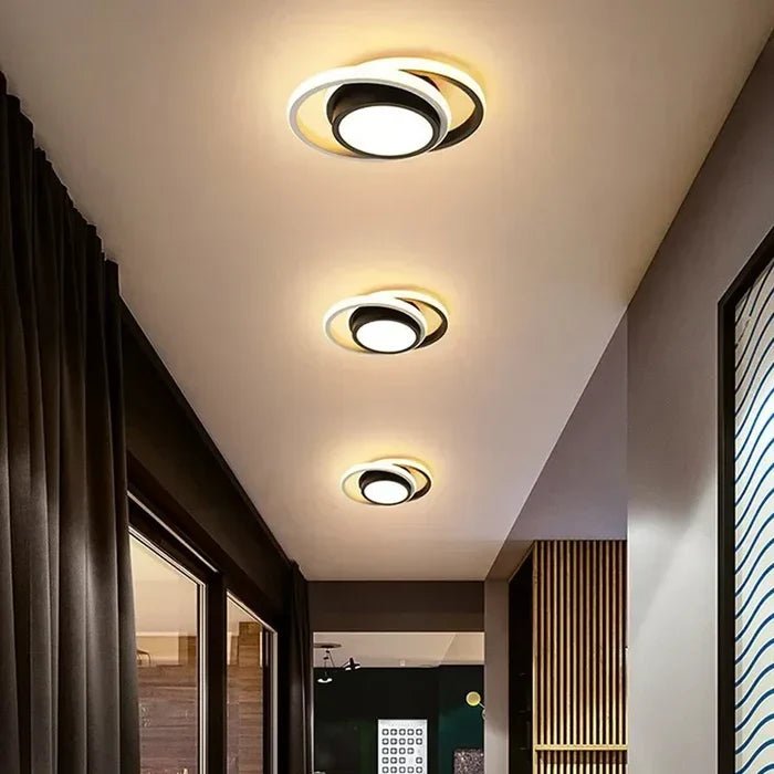 Modern LED Ceiling Lamp with Double Ring Design – Flush Mount Ceiling Light for Hallway, Entryway & Office, Black or White – Twilight Rings - Nalani - Fashion Clothing and Decor