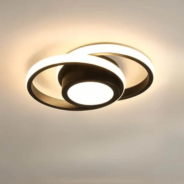 Modern LED Ceiling Lamp with Double Ring Design – Flush Mount Ceiling Light for Hallway, Entryway & Office, Black or White – Twilight Rings - Nalani - Fashion Clothing and Decor