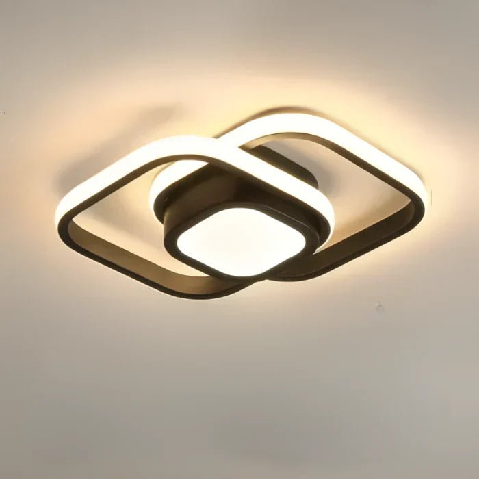 Modern LED Ceiling Lamp with Double Ring Design – Flush Mount Ceiling Light for Hallway, Entryway & Office, Black or White – Twilight Rings - Nalani - Fashion Clothing and Decor
