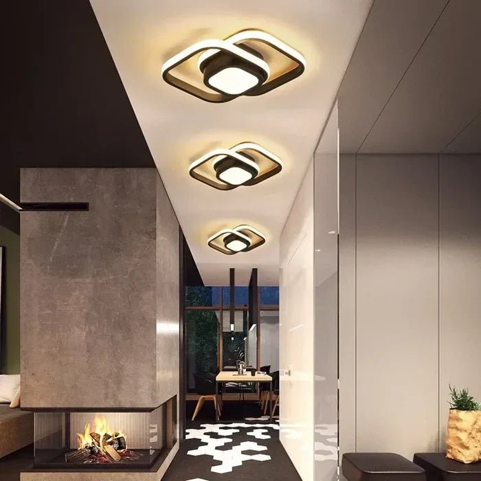 Modern LED Ceiling Lamp with Double Ring Design – Flush Mount Ceiling Light for Hallway, Entryway & Office, Black or White – Twilight Rings - Nalani - Fashion Clothing and Decor