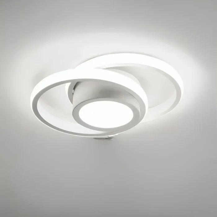 Modern LED Ceiling Lamp with Double Ring Design – Flush Mount Ceiling Light for Hallway, Entryway & Office, Black or White – Twilight Rings - Nalani - Fashion Clothing and Decor