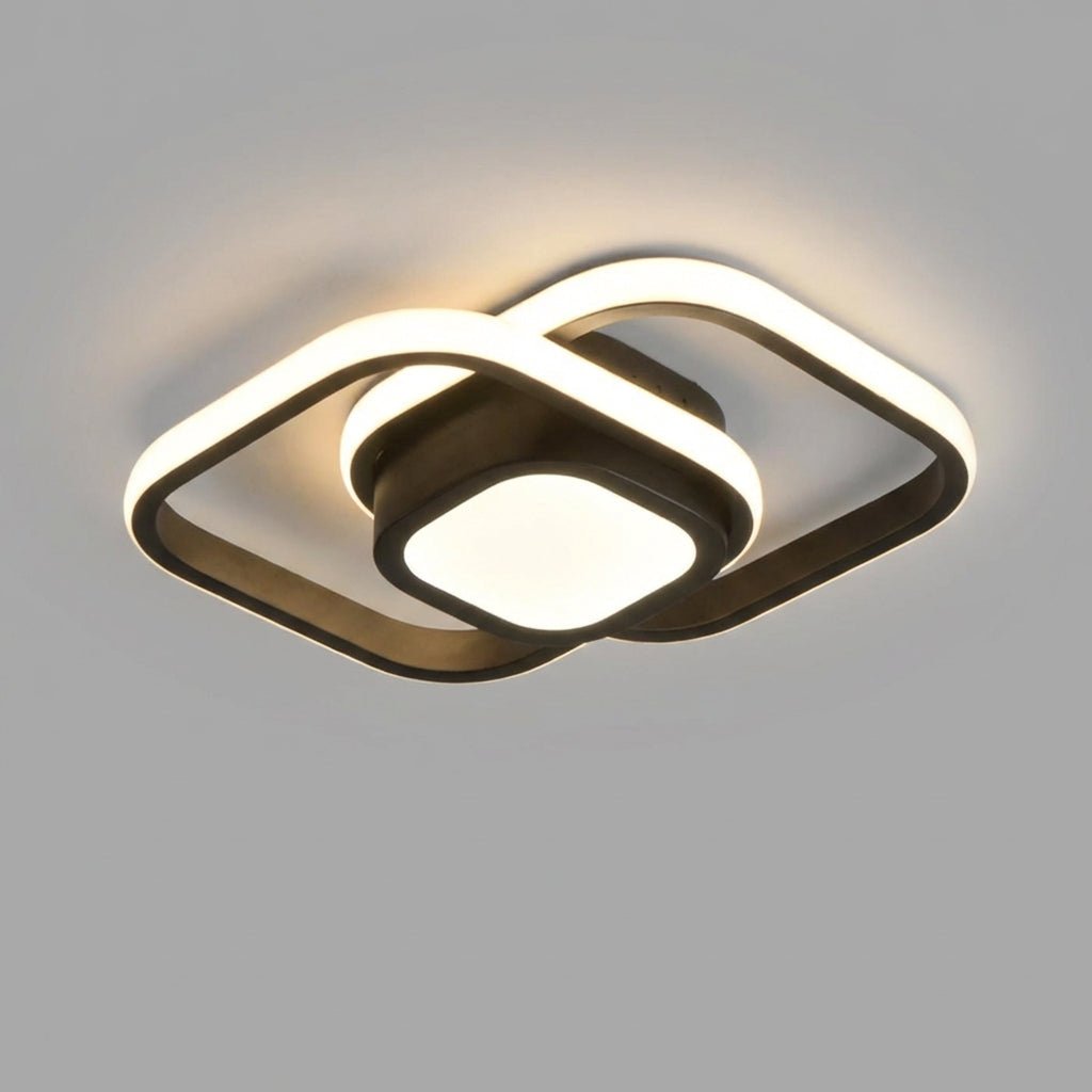 Modern LED Ceiling Light – 18W Flush Mount Double Ring Ceiling Lamp, 3000K Warm White, Round, Square, Rectangle or Wave - Nalani - Fashion Clothing and Decor