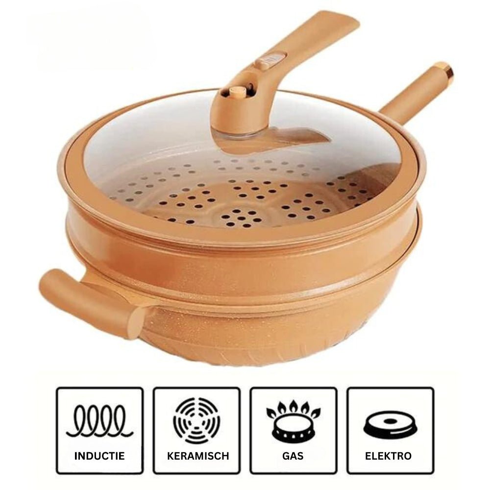 Multifunctional Wok Pan with Nonstick Coating – Nonstick Wok for Stir Fry, Steaming & Simmering, Less Oil – CookFlex - Nalani - Fashion Clothing and Decor