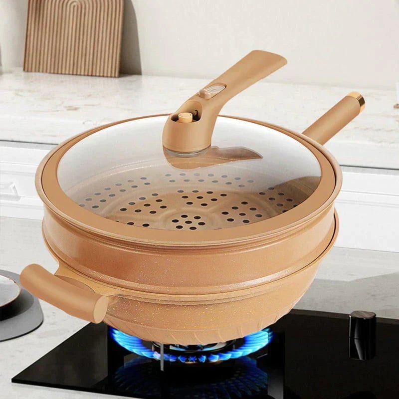 Multifunctional Wok Pan with Nonstick Coating – Nonstick Wok for Stir Fry, Steaming & Simmering, Less Oil – CookFlex - Nalani - Fashion Clothing and Decor