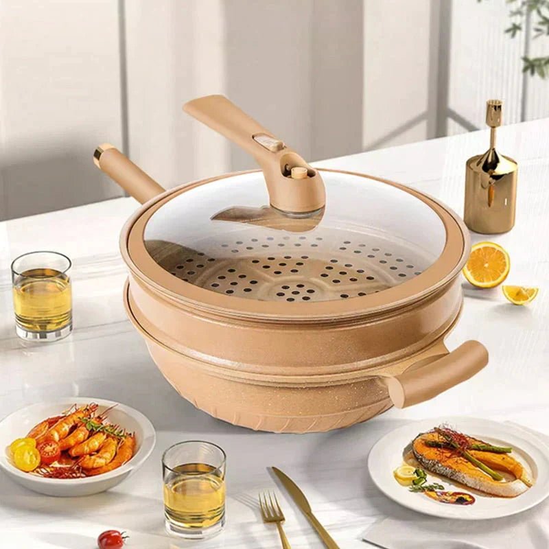 Multifunctional Wok Pan with Nonstick Coating – Nonstick Wok for Stir Fry, Steaming & Simmering, Less Oil – CookFlex - Nalani - Fashion Clothing and Decor