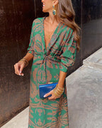 Nalani | Long - sleeved V - neck Boho summer dress for women | Maxi - Nalani - Fashion Clothing and Decor