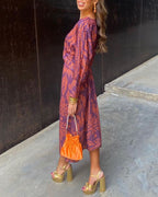 Nalani | Long - sleeved V - neck Boho summer dress for women | Maxi - Nalani - Fashion Clothing and Decor