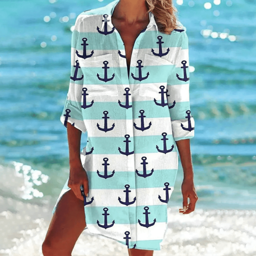 Nalani | Long summer shirt for women with pockets and buttons | Relaxed fit & collar - Nalani - Fashion Clothing and Decor