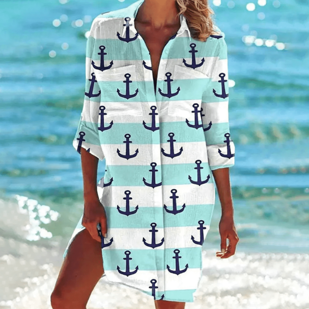 Nalani | Long summer shirt for women with pockets and buttons | Relaxed fit & collar - Nalani - Fashion Clothing and Decor