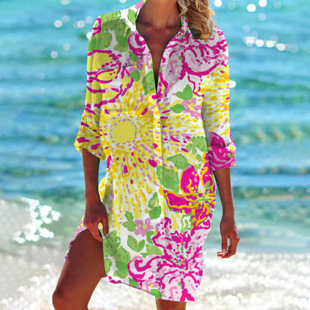 Nalani | Long summer shirt for women with pockets and buttons | Relaxed fit & collar - Nalani - Fashion Clothing and Decor