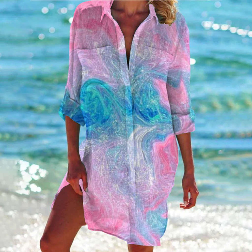 Nalani | Long summer shirt for women with pockets and buttons | Relaxed fit & collar - Nalani - Fashion Clothing and Decor