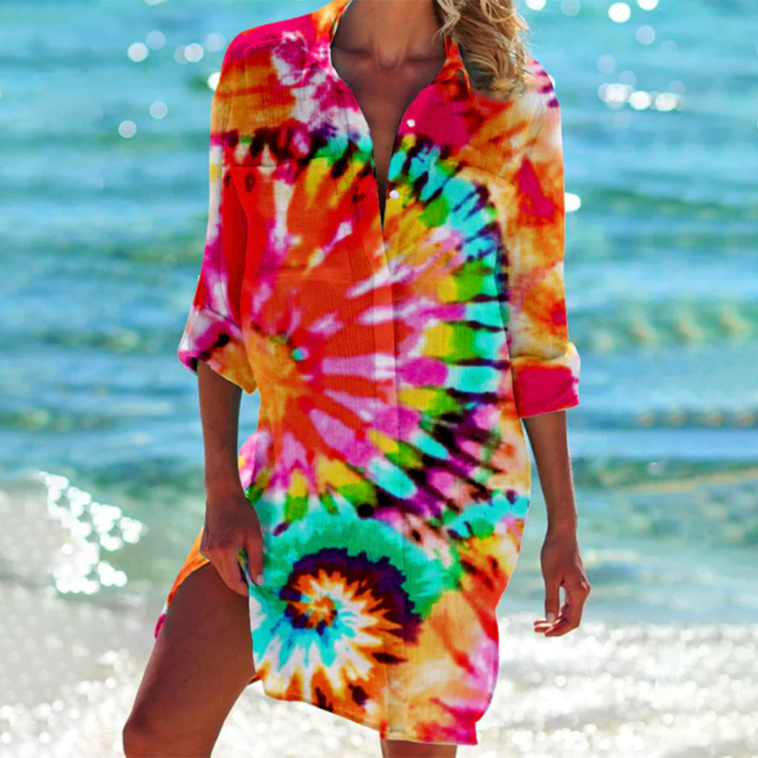 Nalani | Long summer shirt for women with pockets and buttons | Relaxed fit & collar - Nalani - Fashion Clothing and Decor