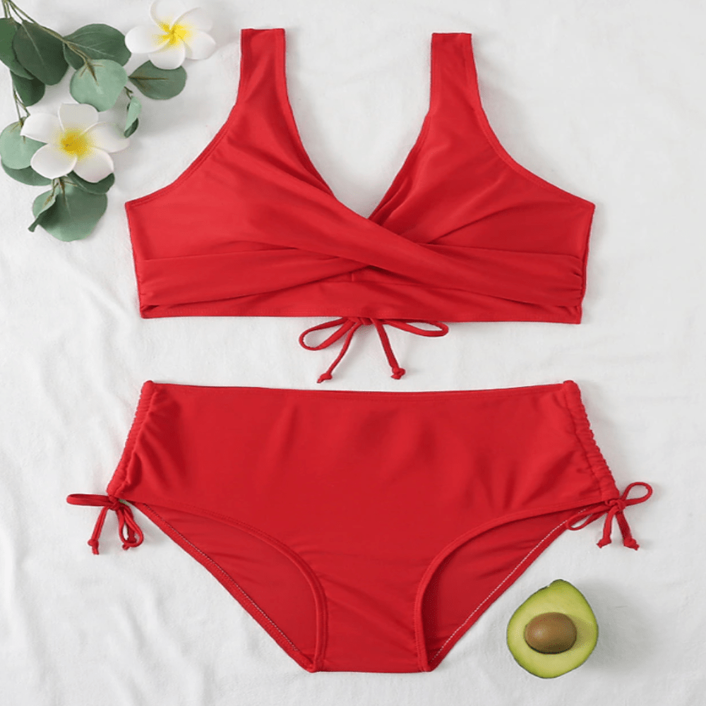 Nalani | Two - piece bikini for women with criss - cross wrap neckline | High waist - Nalani - Fashion Clothing and Decor