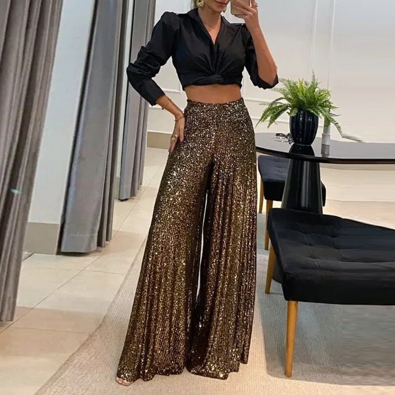 Nalani | Wide - leg sequined trousers for women | High waist & relaxed fit - Nalani - Fashion Clothing and Decor