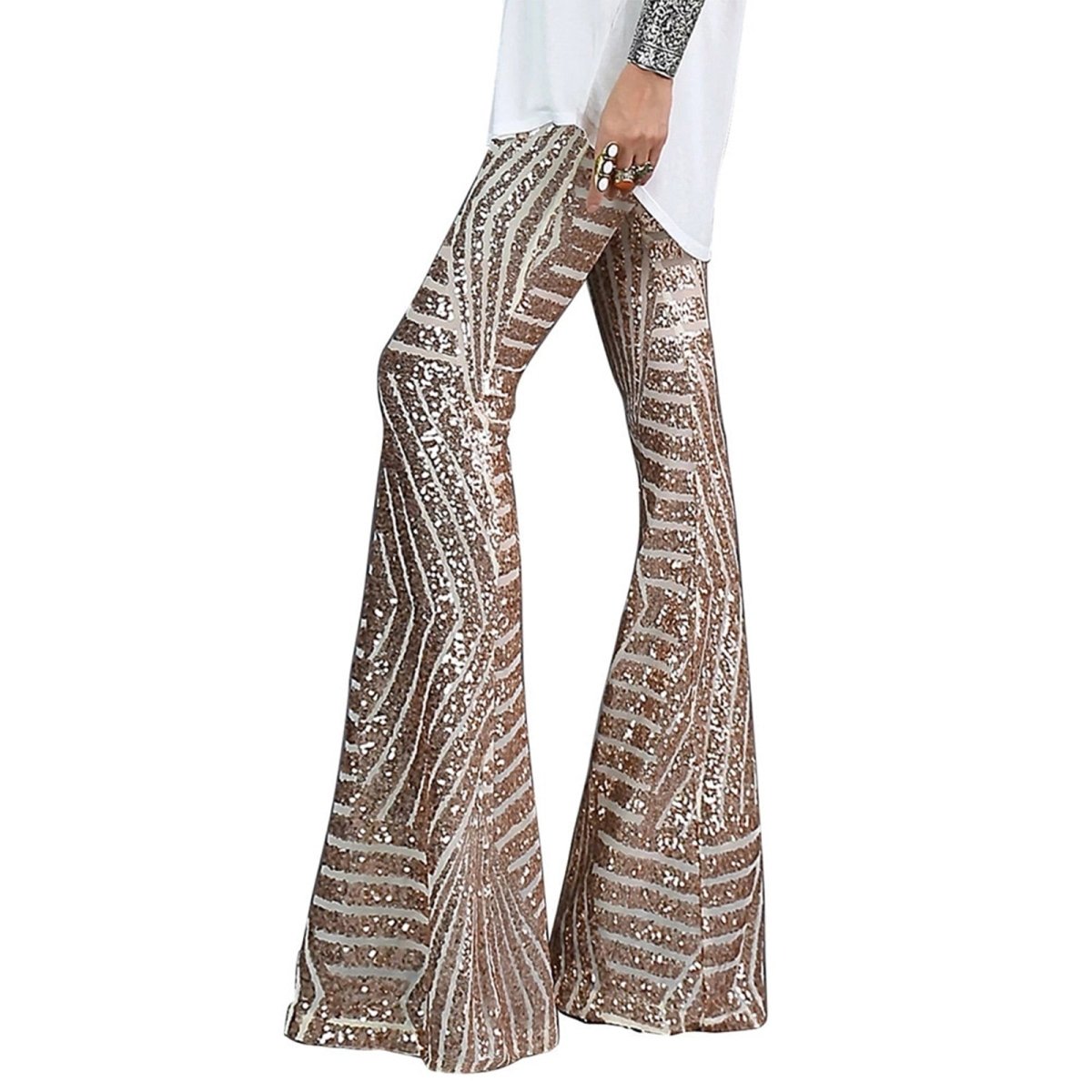 Nalani | Wide - leg women's trousers with sequins and a high waist | Geometric pattern - Nalani - Fashion Clothing and Decor