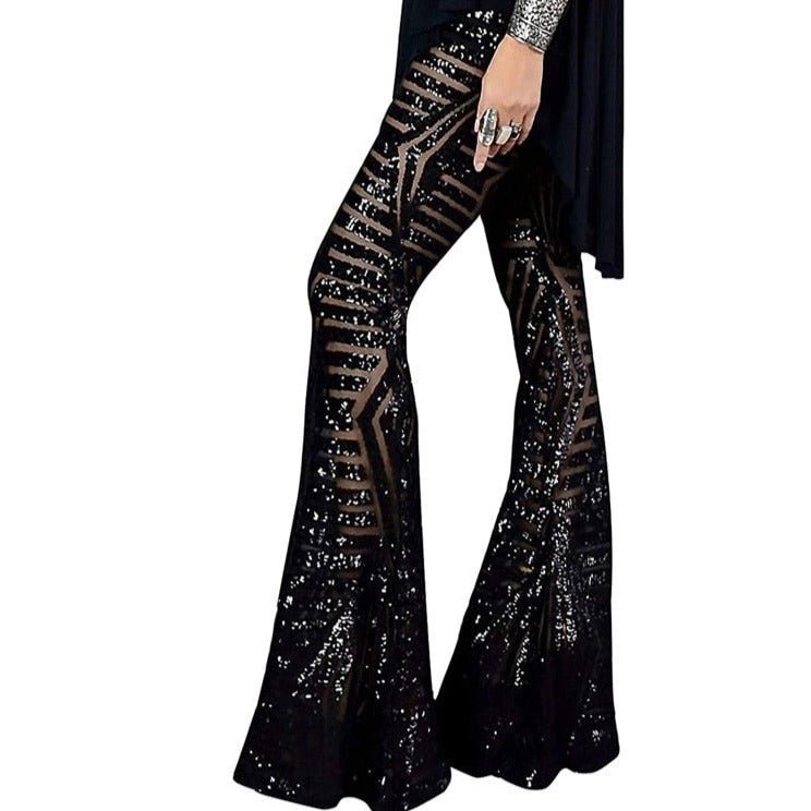 Nalani | Wide - leg women's trousers with sequins and a high waist | Geometric pattern - Nalani - Fashion Clothing and Decor