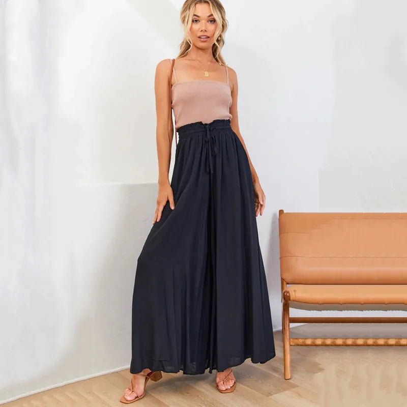 Nalani | Women's Palazzo Trousers - High Waist - Wide Leg - Elastic Drawstring - Full Length - Nalani - UK Fashion Clothing and Decor