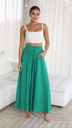 Nalani | Women's Palazzo Trousers - High Waist - Wide Leg - Elastic Drawstring - Full Length - Nalani - UK Fashion Clothing and Decor