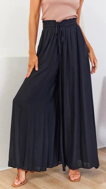 Nalani | Women's Palazzo Trousers - High Waist - Wide Leg - Elastic Drawstring - Full Length - Nalani - UK Fashion Clothing and Decor