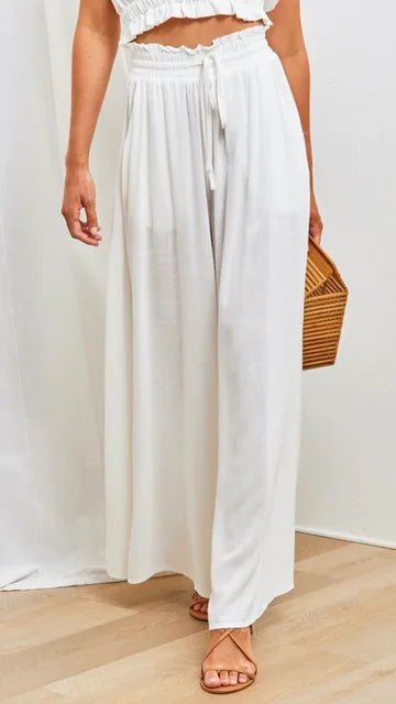 Nalani | Women's Palazzo Trousers - High Waist - Wide Leg - Elastic Drawstring - Full Length - Nalani - UK Fashion Clothing and Decor