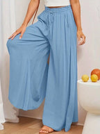 Nalani | Women's Palazzo Trousers - High Waist - Wide Leg - Elastic Drawstring - Full Length - Nalani - UK Fashion Clothing and Decor
