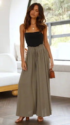 Nalani | Women's Palazzo Trousers - High Waist - Wide Leg - Elastic Drawstring - Full Length - Nalani - UK Fashion Clothing and Decor