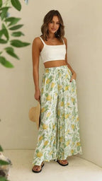 Nalani | Women's Palazzo Trousers - High Waist - Wide Leg - Elastic Drawstring - Full Length - Nalani - UK Fashion Clothing and Decor
