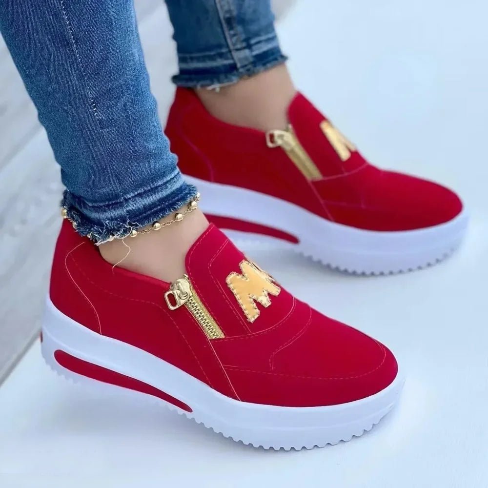 Nalani | Women's slip - on sneakers with side zipper and gold details | Casual - Nalani - Fashion Clothing and Decor
