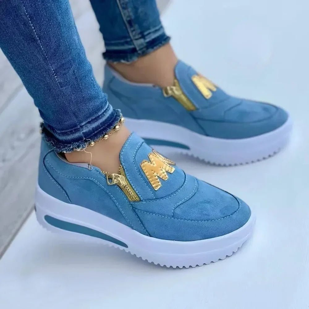 Nalani | Women's slip - on sneakers with side zipper and gold details | Casual - Nalani - Fashion Clothing and Decor