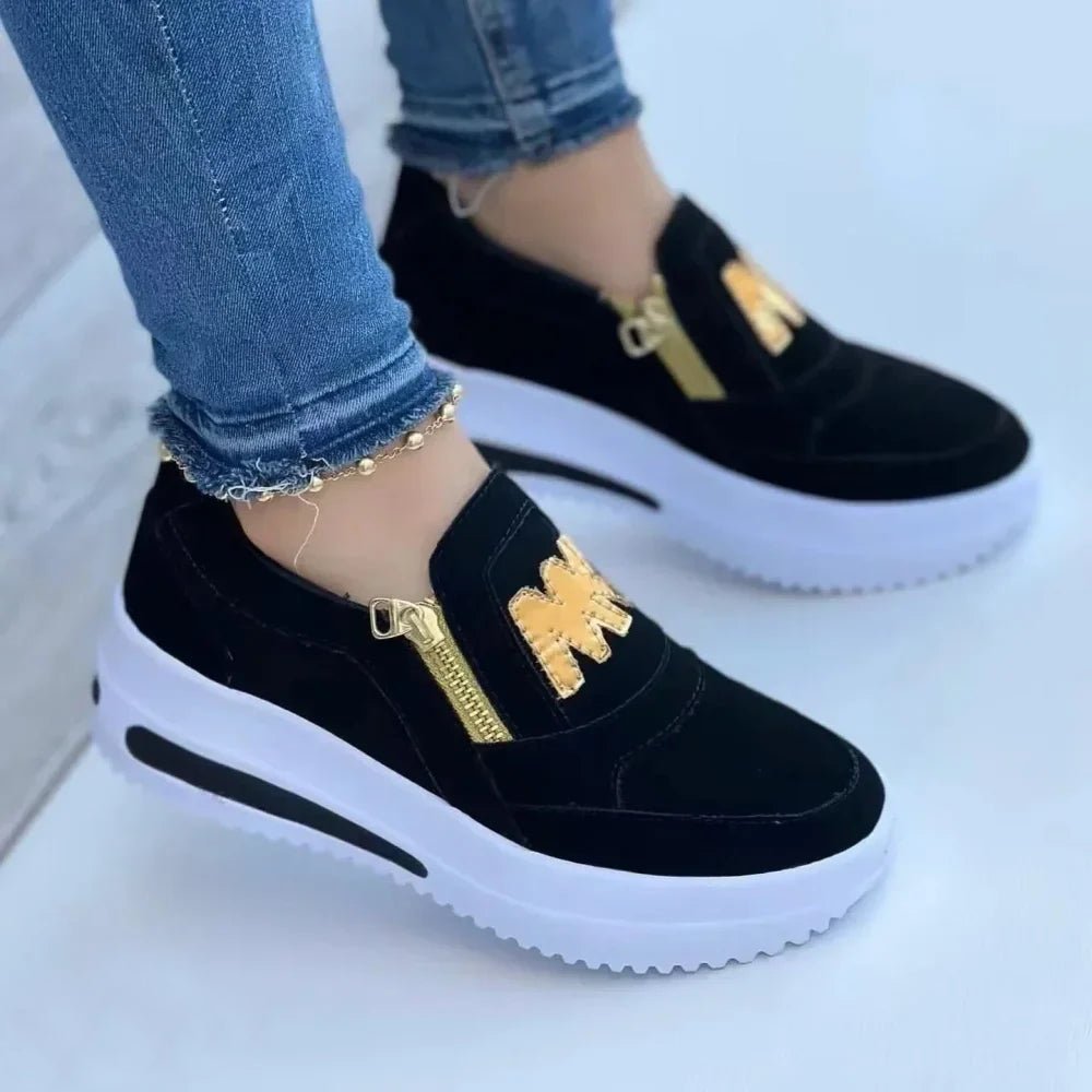 Nalani | Women's slip - on sneakers with side zipper and gold details | Casual - Nalani - Fashion Clothing and Decor