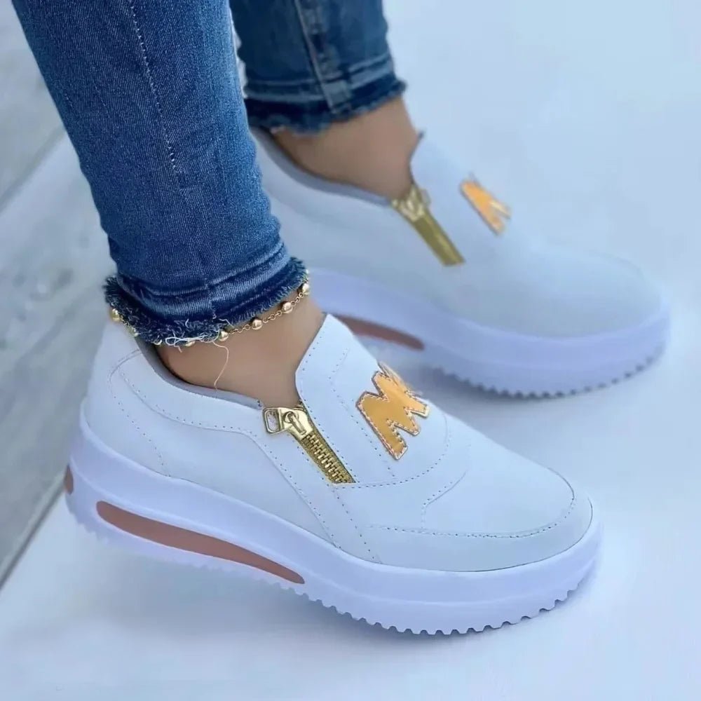 Nalani | Women's slip - on sneakers with side zipper and gold details | Casual - Nalani - Fashion Clothing and Decor