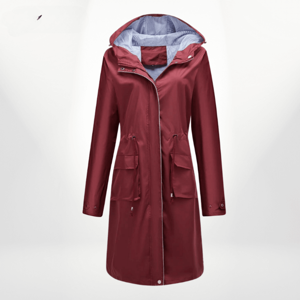 Nalani Women’s Trench Coat – Waterproof Over - Knee – Hooded – Adjustable Waist – Flap Pockets - Nalani - UK Fashion Clothing and Decor