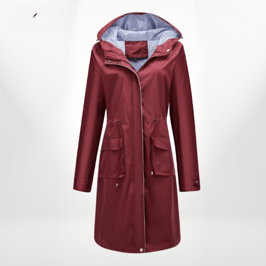 Nalani Women’s Trench Coat – Waterproof Over - Knee – Hooded – Adjustable Waist – Flap Pockets - Nalani - UK Fashion Clothing and Decor