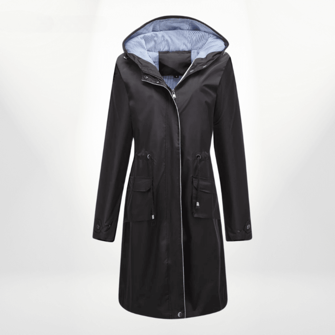 Nalani Women’s Trench Coat – Waterproof Over - Knee – Hooded – Adjustable Waist – Flap Pockets - Nalani - UK Fashion Clothing and Decor