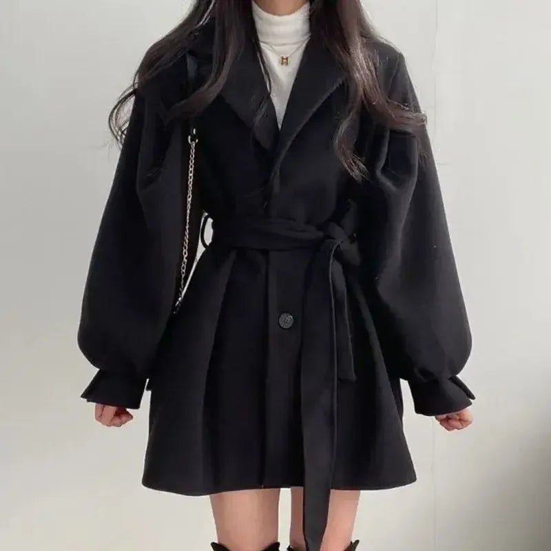 Nalani Women’s Trench Coat – Wool Blend – Belted Waist – Wide Lapel – Mid Length Fit - Nalani - UK Fashion Clothing and Decor