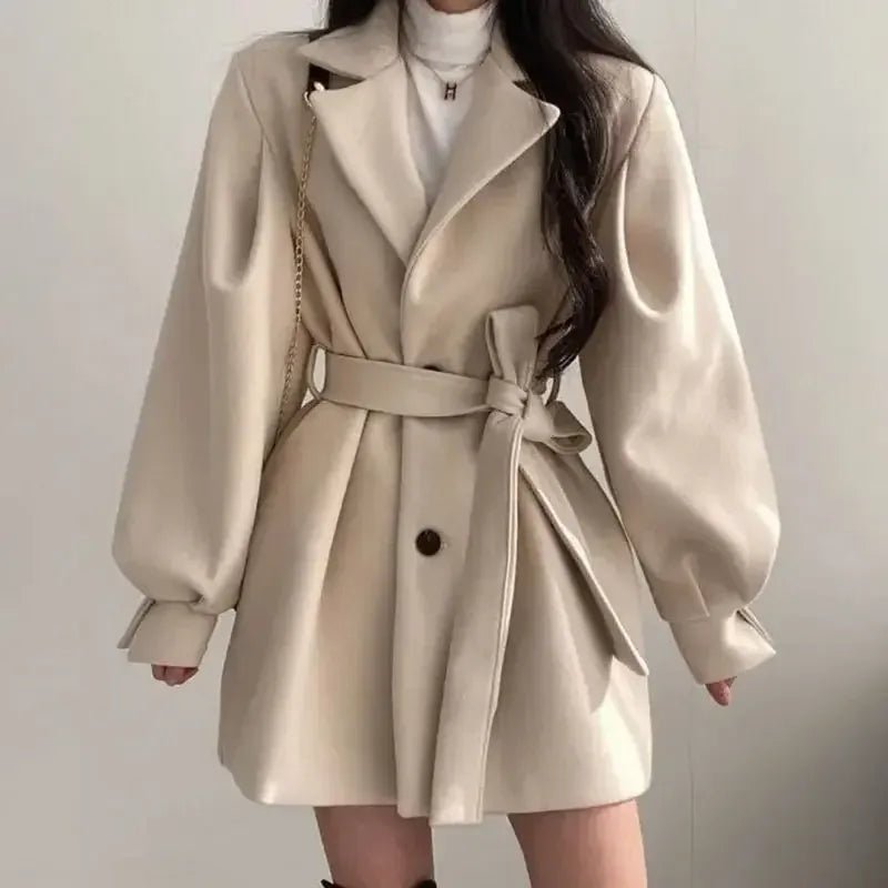 Nalani Women’s Trench Coat – Wool Blend – Belted Waist – Wide Lapel – Mid Length Fit - Nalani - UK Fashion Clothing and Decor