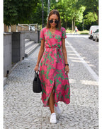 Nalani | Women's wrap dress with floral pattern and V - neck | Midi - Nalani - Fashion Clothing and Decor