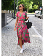 Nalani | Women's wrap dress with floral pattern and V - neck | Midi - Nalani - Fashion Clothing and Decor