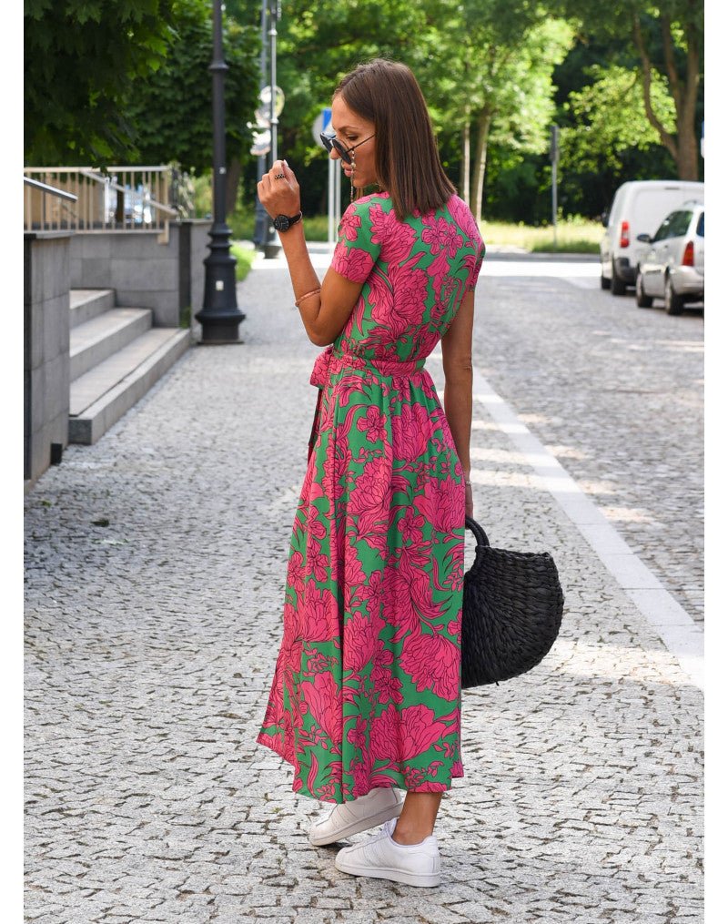 Nalani | Women's wrap dress with floral pattern and V - neck | Midi - Nalani - Fashion Clothing and Decor