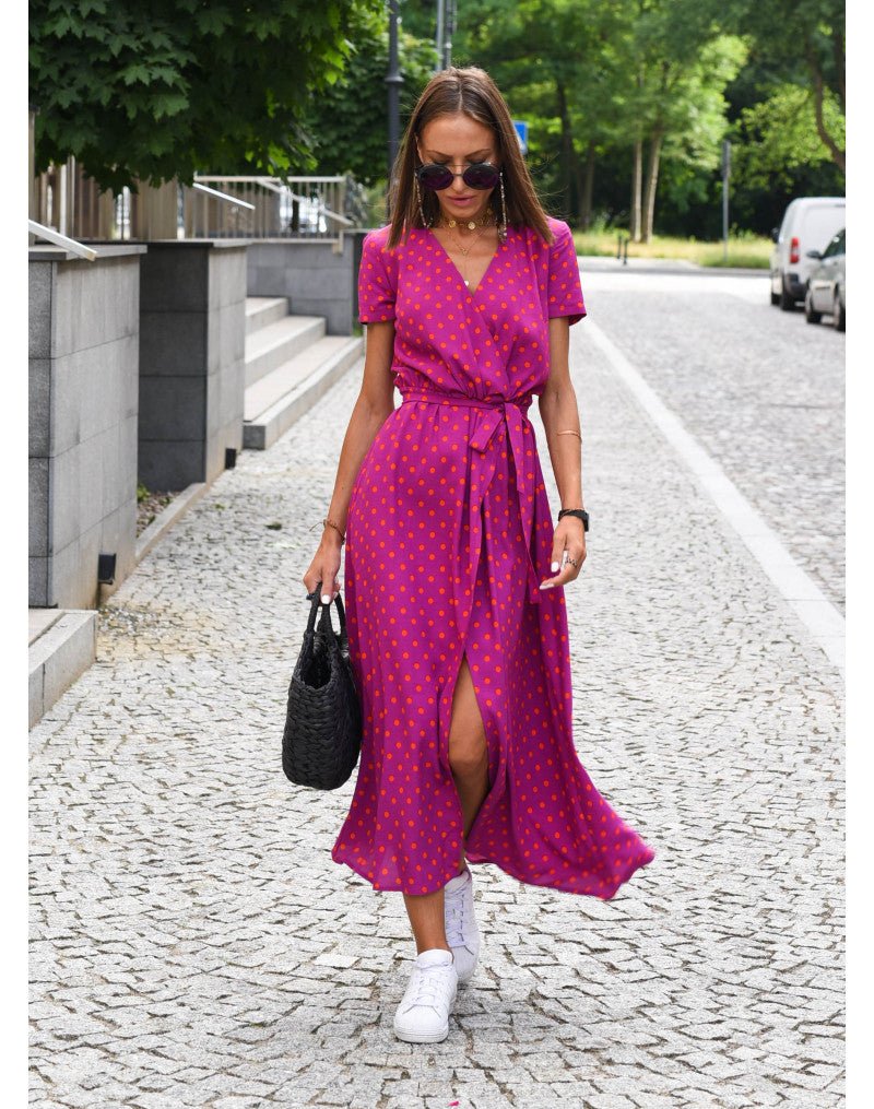 Nalani | Women's wrap dress with floral pattern and V - neck | Midi - Nalani - Fashion Clothing and Decor