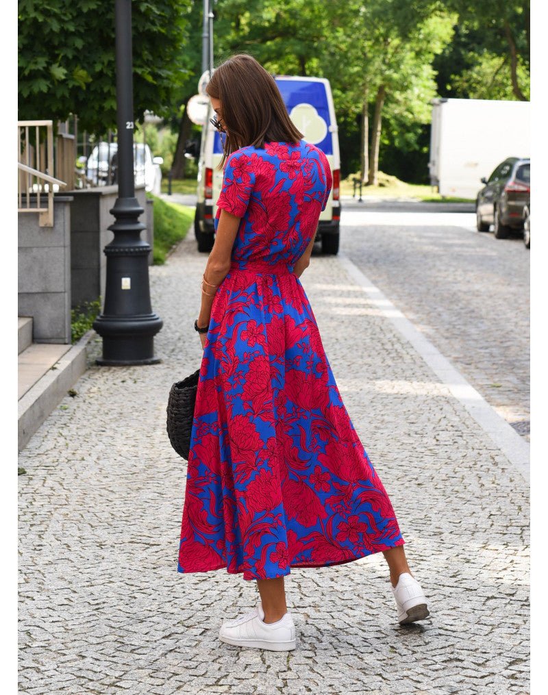 Nalani | Women's wrap dress with floral pattern and V - neck | Midi - Nalani - Fashion Clothing and Decor