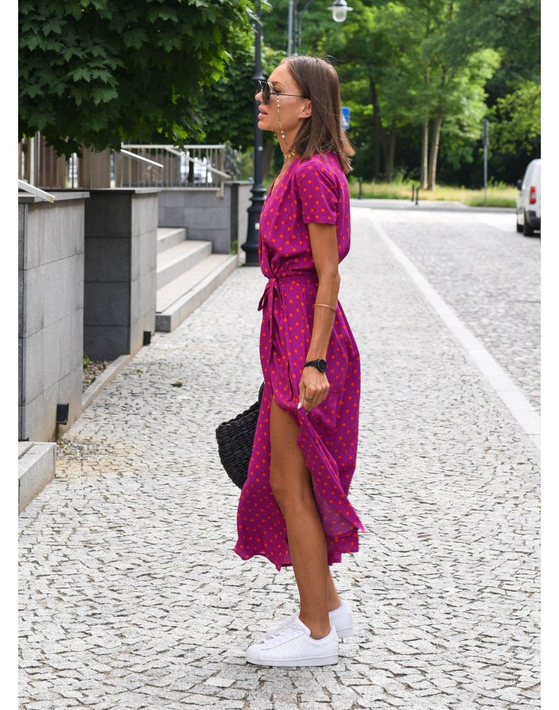 Nalani | Women's wrap dress with floral pattern and V - neck | Midi - Nalani - Fashion Clothing and Decor